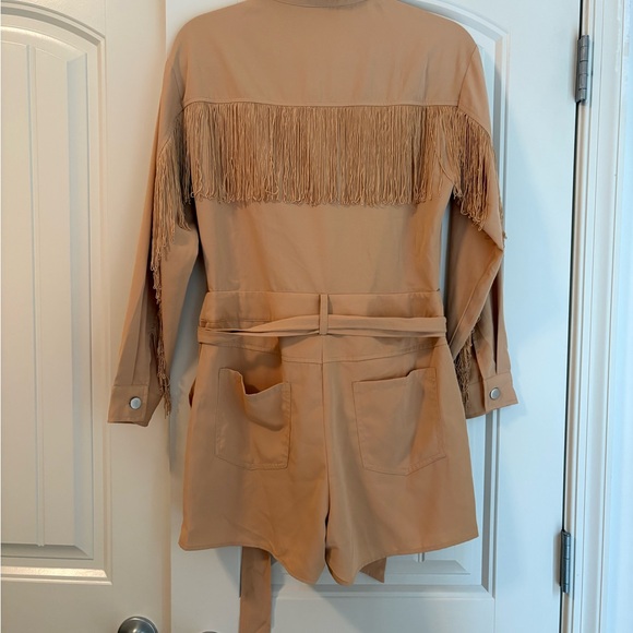 Light Tan Button Front Utility Romper - Picture 2 of 6